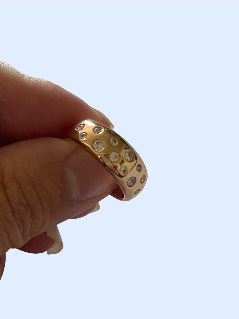 Gold Tone Wide Scattered Band Ring